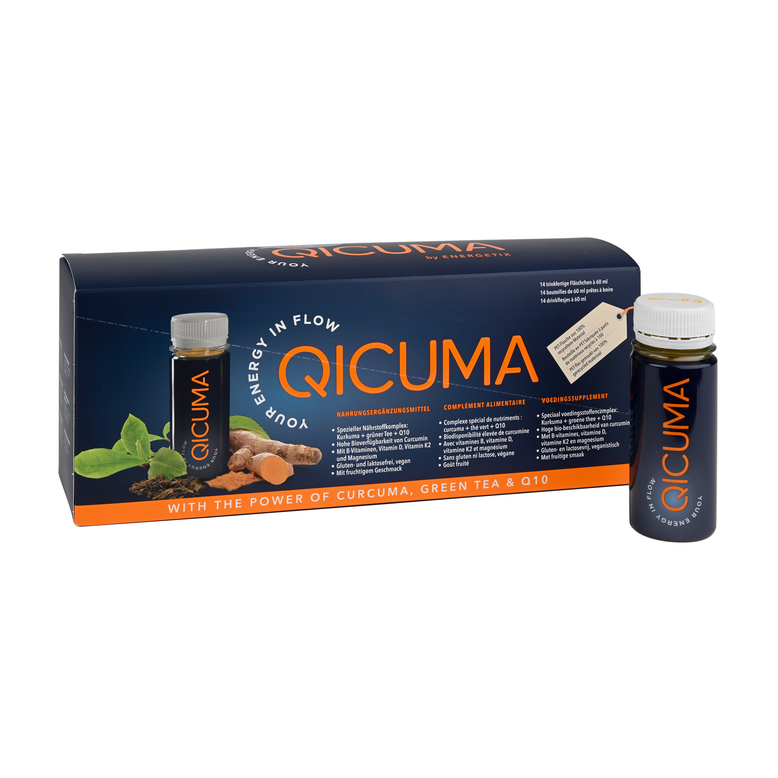 2-ugers-pakke QICUMA - Kosttilskud, der indeholder planteekstrakter, cholin, Q10, zink, magnesium og vitaminer, 14 x 60 ml
